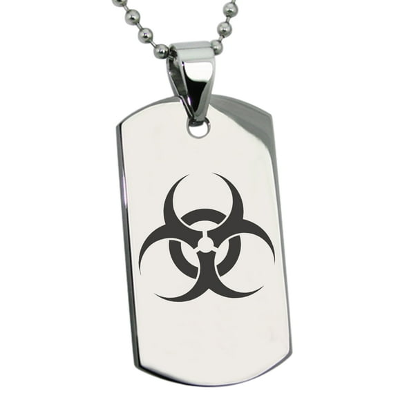 Tioneer Stainless Steel Biohazard Engraved Dog Tag Pendant Necklace