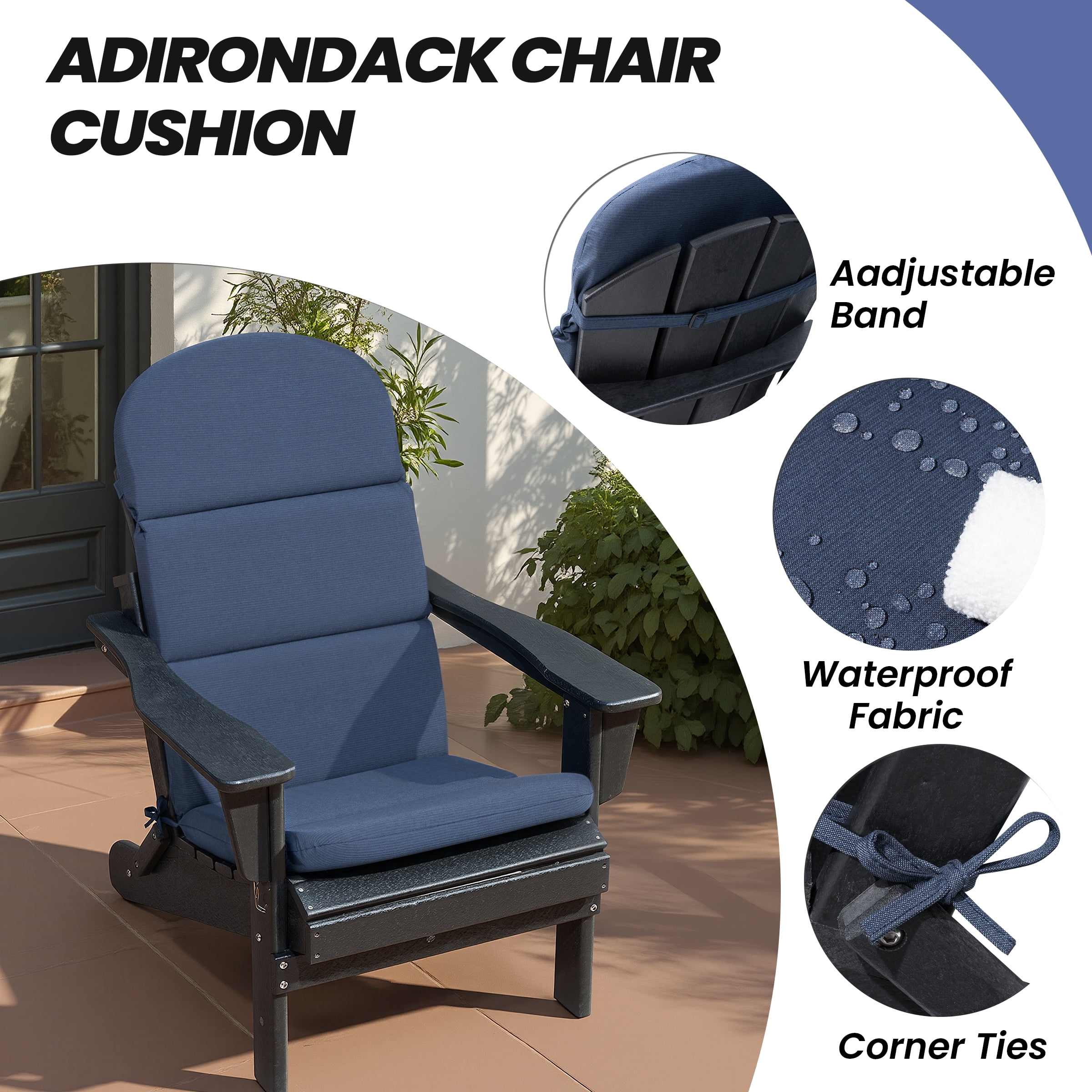 Crestlive 50x19.6 Inch Adirondack Chair Cushion, Waterproof, Fade Resistant, High Back Outdoor Rocking Chair Cushion for Patio, Navy