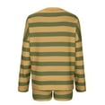thumbnail image 4 of ChaoHeng Vacation Outfits for Women 2 Piece Sweatshirt Sets Fashion ,Women's Summer Casual Stripe Loose Long Sleeve Round Neck Tops Shorts Suit,Gold,L, 4 of 5