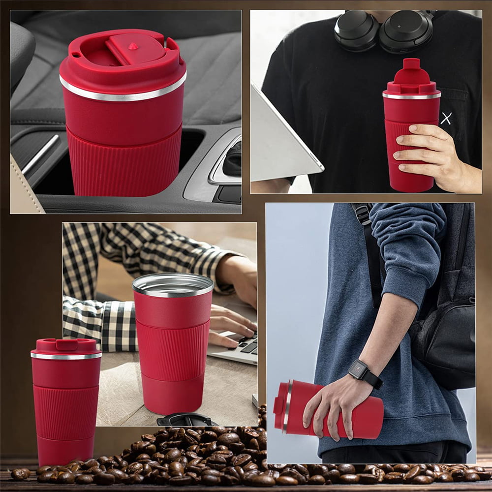 Coffee Mug to Go Stainless Steel Thermos – Thermal Mug Double Wall Insulated  – Coffee Cup with Leak-proof Lid, Reusable,Red 