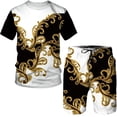 thumbnail image 2 of Conjunto de camiseta y pantalones cortos de manga corta holgados con cuello redondo y cadena de estilo europeo con estampado 3D nuevo de verano para niños, 2 of 5