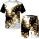 thumbnail image 2 of Conjunto de camiseta y pantalones cortos de manga corta holgados con cuello redondo y cadena de estilo europeo con estampado 3D nuevo de verano para niños, 2 of 5