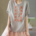 thumbnail image 5 of Tops de Cuello en V para las Mujeres de Moda Retro Bordado Blusa de Manga Corta, Imitación Algodón Tirar Marco para el Verano Casual Y el Uso de Vacaciones, 5 of 5