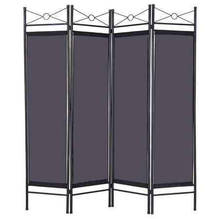 Folding Room Divider - 4 Panel Room Divider Privacy Folding Screen Home Office Fabric Metal Frame Black