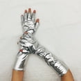 thumbnail image 3 of Ticikt Long Sequins Fingerless Gloves Sparkly Elbow Length Arm Sleeves for Rave Party Performances,Color:Silver, 3 of 3