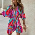 thumbnail image 2 of Guzom Dresses for Women 2023- Long Sleeve Spring and Summer Holiday V-Neck Elegant Mini Dresses Hot Pink L, 2 of 2