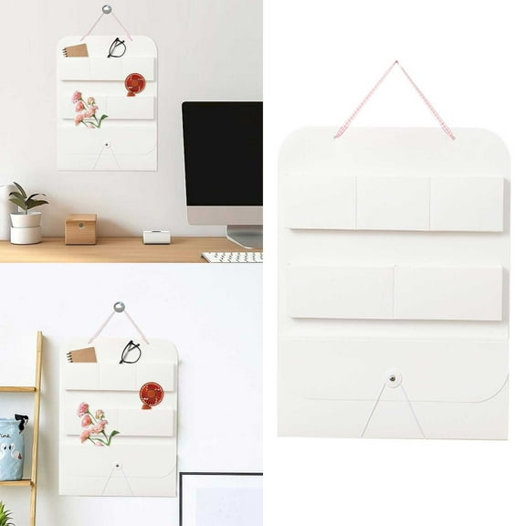 Wall Mounted File Organizer with 6 Pockets, Hanging Document Holder for Bills Receipts, Plastic Magazine Rack, No Drill Adhesive for Home Office, White