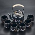 thumbnail image 1 of Juego de té de gran capacidad con esmalte negro, tetera de cerámica sencilla con asa, juego de taza de té, regalo para el hogar y la oficina, 1 of 6