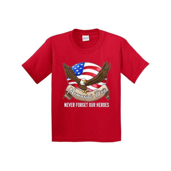 Inktastic Memorial Day Never Forget Our Heroes Bald Eagle Youth T-Shirt