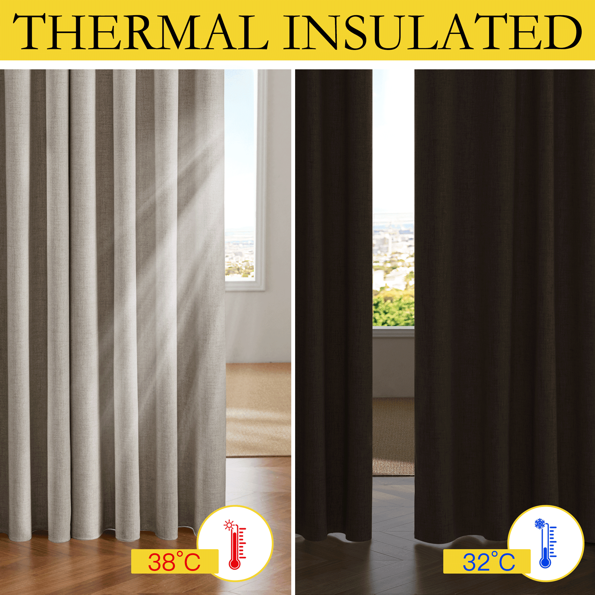 NICETOWN Natural Faux Linen 100% Blackout Curtains for Living Room, Full Room Darkening Thermal Insulated Soundproof Back Tab & Rod Pocket Drapes, 52"x 84", 2 Panels