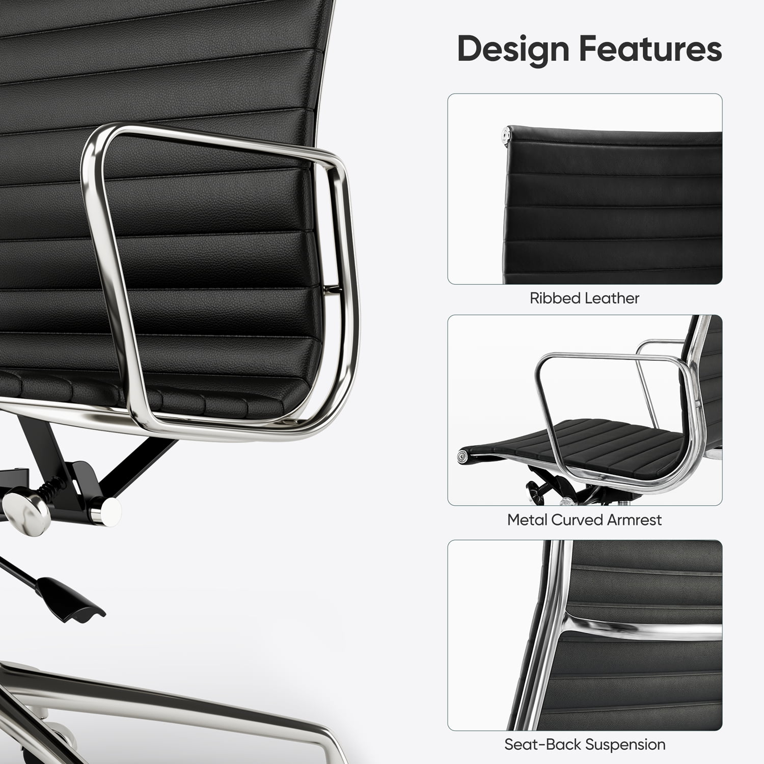 Mid Back Office Chair Ergonomic Office Chair Swivel Leather Task Chair with Lumbar Support,Adjustable Height,Black