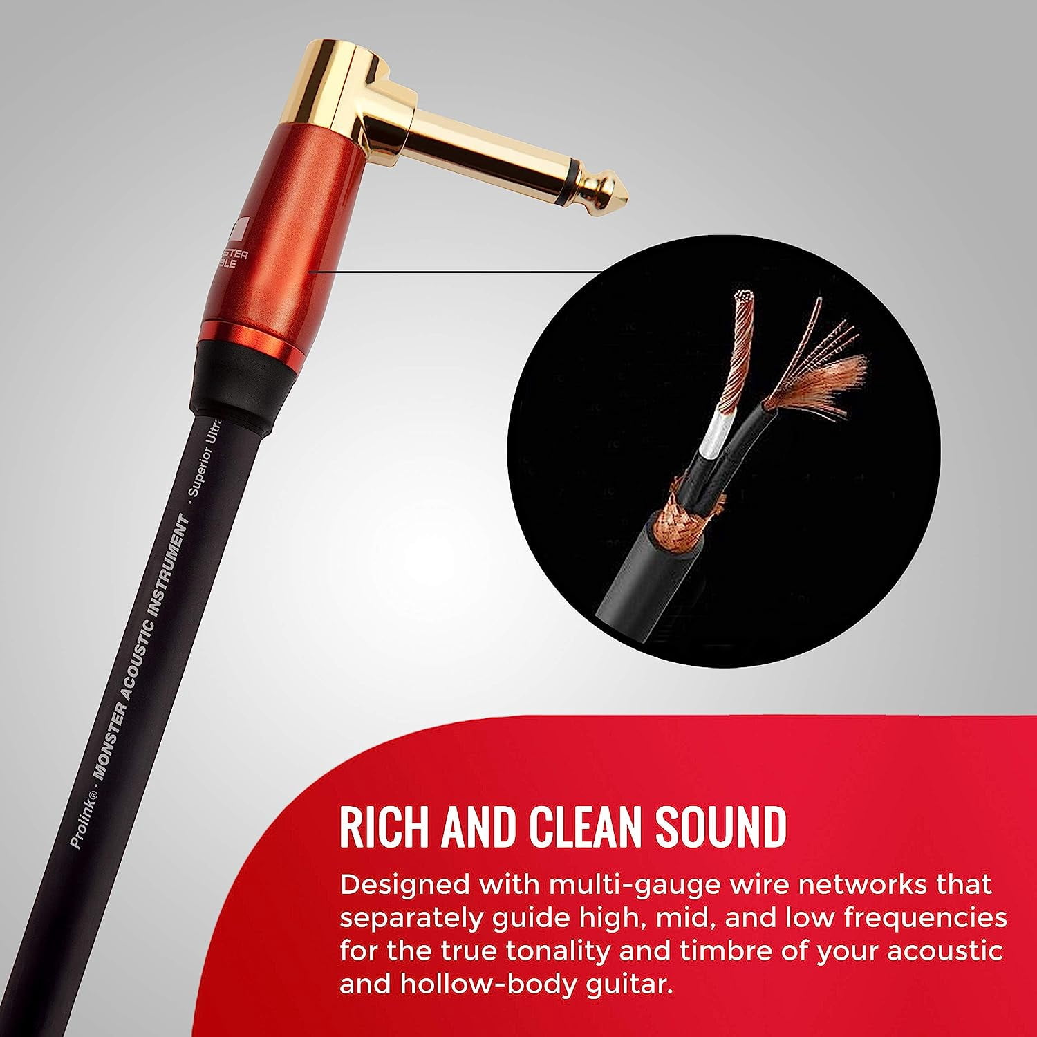 Monster Prolink Acoustic Instrument Cable, 21ft - Right Angle to Straight Connector