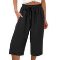 thumbnail image 5 of Inverlee Women's Linen Drawstring Capri Pants Casual Cropped Loose Fit Trousers Beach Vacation Lightweight Soft Bottoms Black XXL, 5 of 5