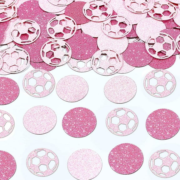 200Pcs Glitter Soccer Confetti Decorations Pink Soccer Confetti for Table, Girls Soccer Theme Birthday Party Baby Shower Decorations Sports Themed Party Supplies