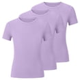 thumbnail image 2 of SGFCWSX Girls T Shirt 3 Pack Ribbed Knit Short Sleeve Crew Neck Cropped Slim Fit Casual Soft Basic Kids Daily Wear Tee Tops Purple Size 10, 2 of 7