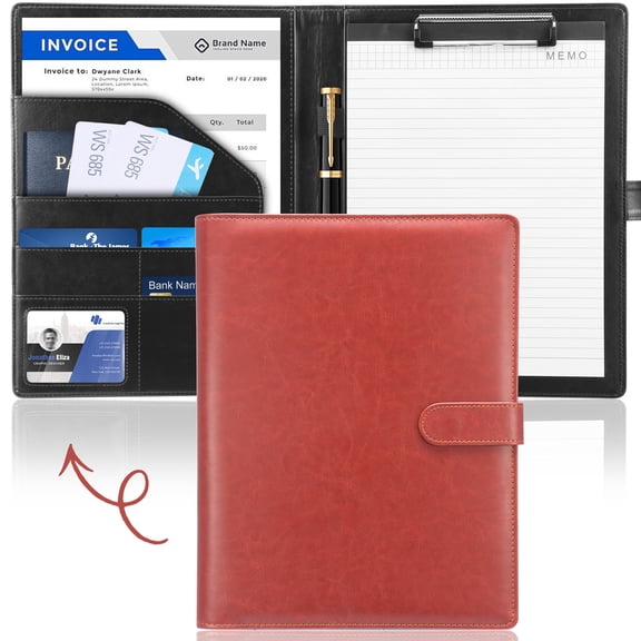 LINFANG PU Leather Interview Resume Folder Professional Multi Compartment Business Binder With A4 Legal Pad for Home School Office