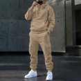 thumbnail image 2 of Men's 2 Piece Cargo Tracksuit, Long Sleeve Solid Lace up Hooded Pullover Sweatshirt & Multi‑Pocket Cargo Jogger Pants, Casual Streetwear Athletic Sweatsuit for Men, 2 of 5