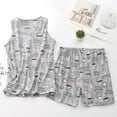 thumbnail image 3 of Defitshape Women's Cute Pajama Set Sleevelss Shorts Pi Sleep Cotton Loungewear Printed Elastic Comfy Band Loungewear Grey Large, 3 of 5