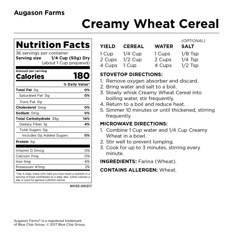 Augason Farms Creamy Wheat Cereal - #10 Can, 65 Oz (55 Servings), 10-Year Shelf Life, Emergency Food Storage