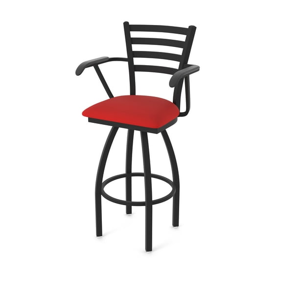 415 Jackie with Arms 30" Swivel Bar Stool with Black Wrinkle Finish and Canter Red Seat