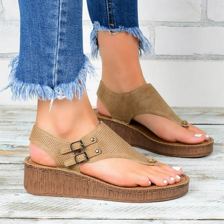 

Sandals Women Women S Ladies Fashion Casual Hollow Out Flip Flop Platform Sandals Wedges Shoes Womens Sandals Pu Khaki 38