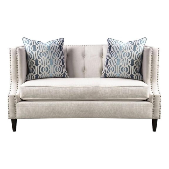 Bowery Hill Transitional Microfiber Nail head Loveseat in Beige