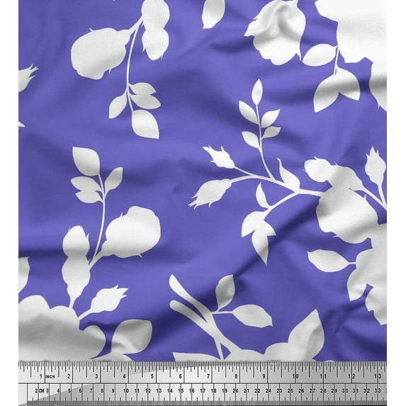 Soimoi Cotton Poplin Fabric Leaves & Floral Artistic Printed Fabric 1 Yard 56 Inch Wide