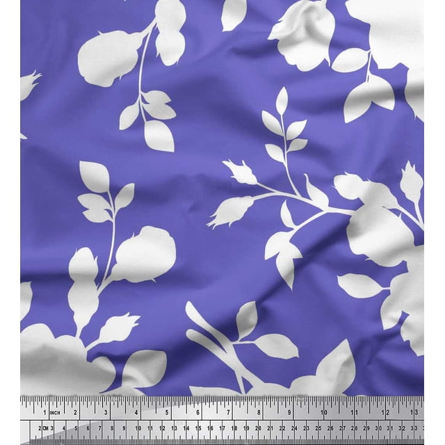 Soimoi Rayon Crepe Fabric Leaves & Floral Artistic Printed Fabric 1 Yard 46 Inch Wide