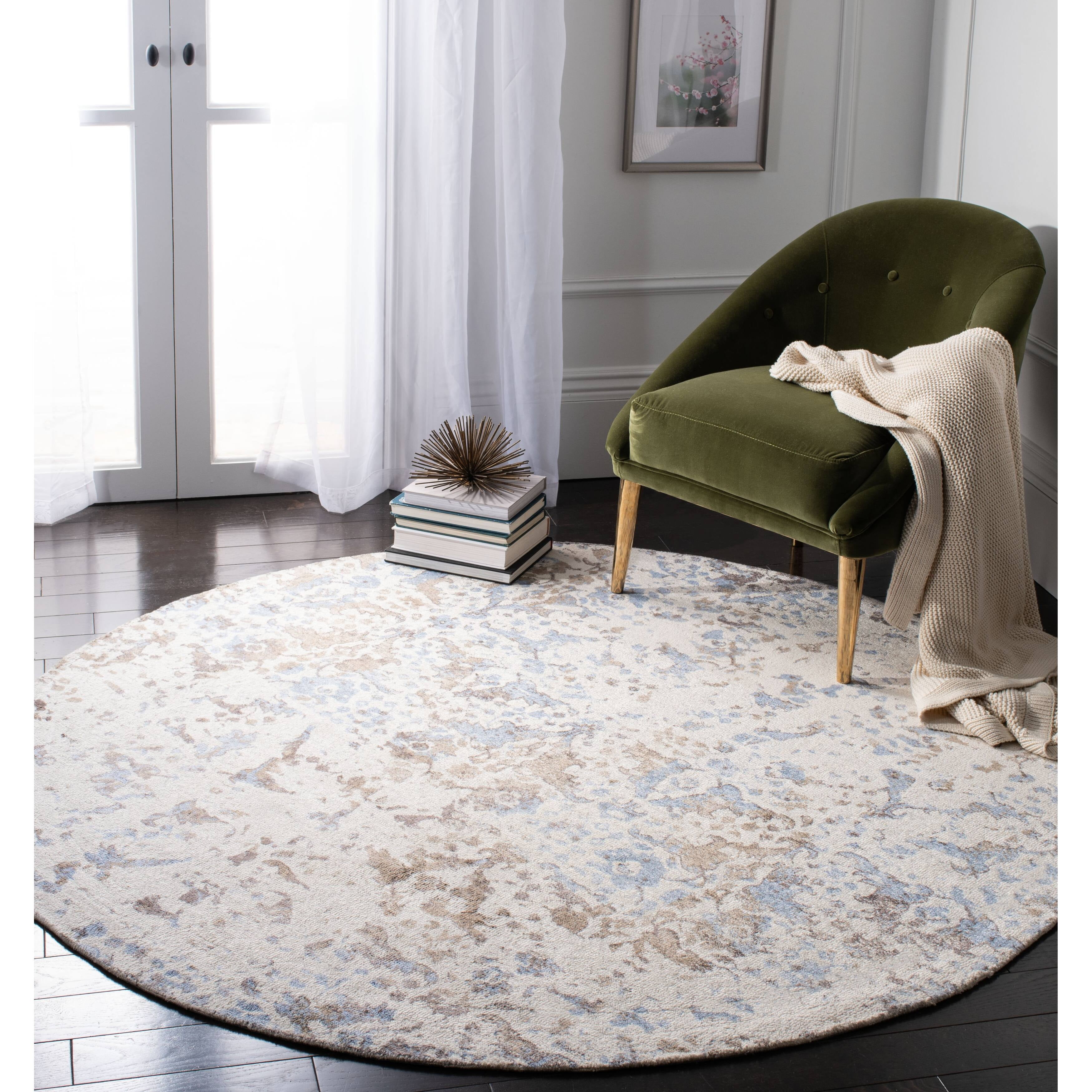 SAFAVIEH Expression Charlene Abstract Area Rug, Ivory/Navy, 6' x 6' Round