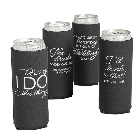 Premium Wedding Sayings Slim Fit Can Coolers - 12 Pc