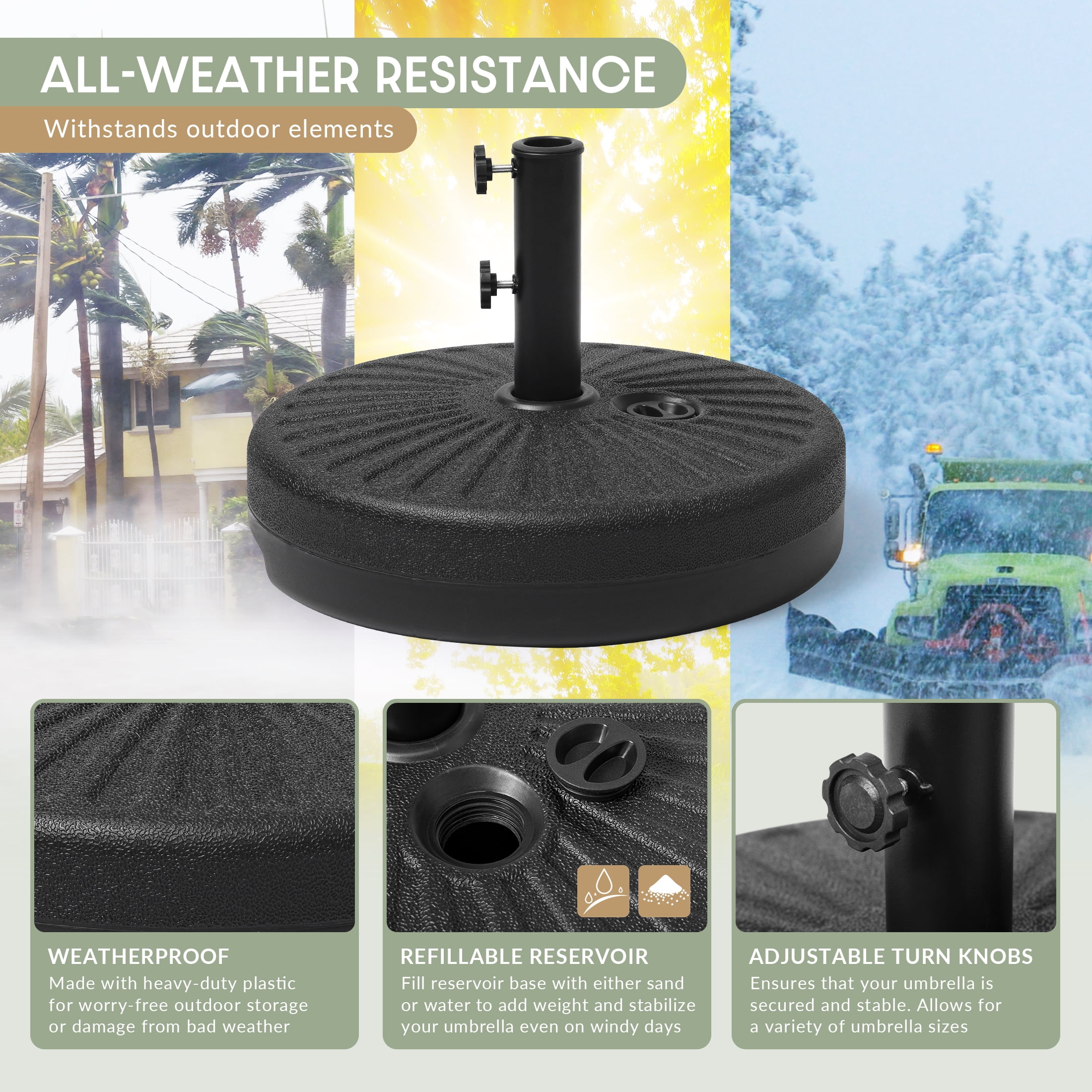 WestinTrends Fillable 20″ Round Patio Umbrella Base, Outdoor Weighted Stand with Adjustable Knob, Water or Sand, Bronze