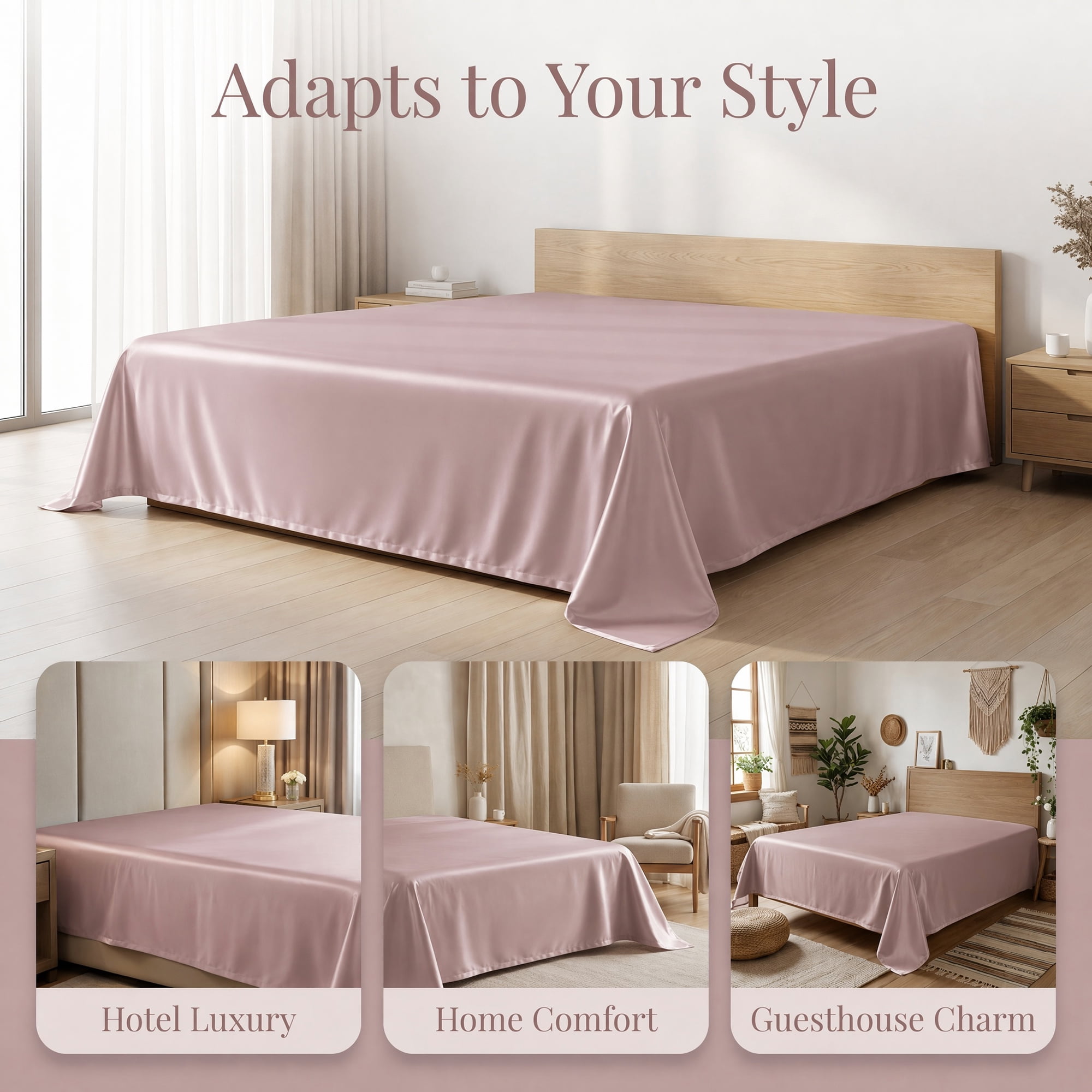Unique Bargains Microfiber Ice SilkFlat Sheet Wrinkle Bedding Champagne 91"x96"