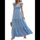 thumbnail image 2 of Vestido de Verano 2025 para Mujer, Cuello en V, Corta, Cintura Alta, Estampado Floral, Volantes Escalonados, Corte A, Maxi Azul XL, 2 of 9