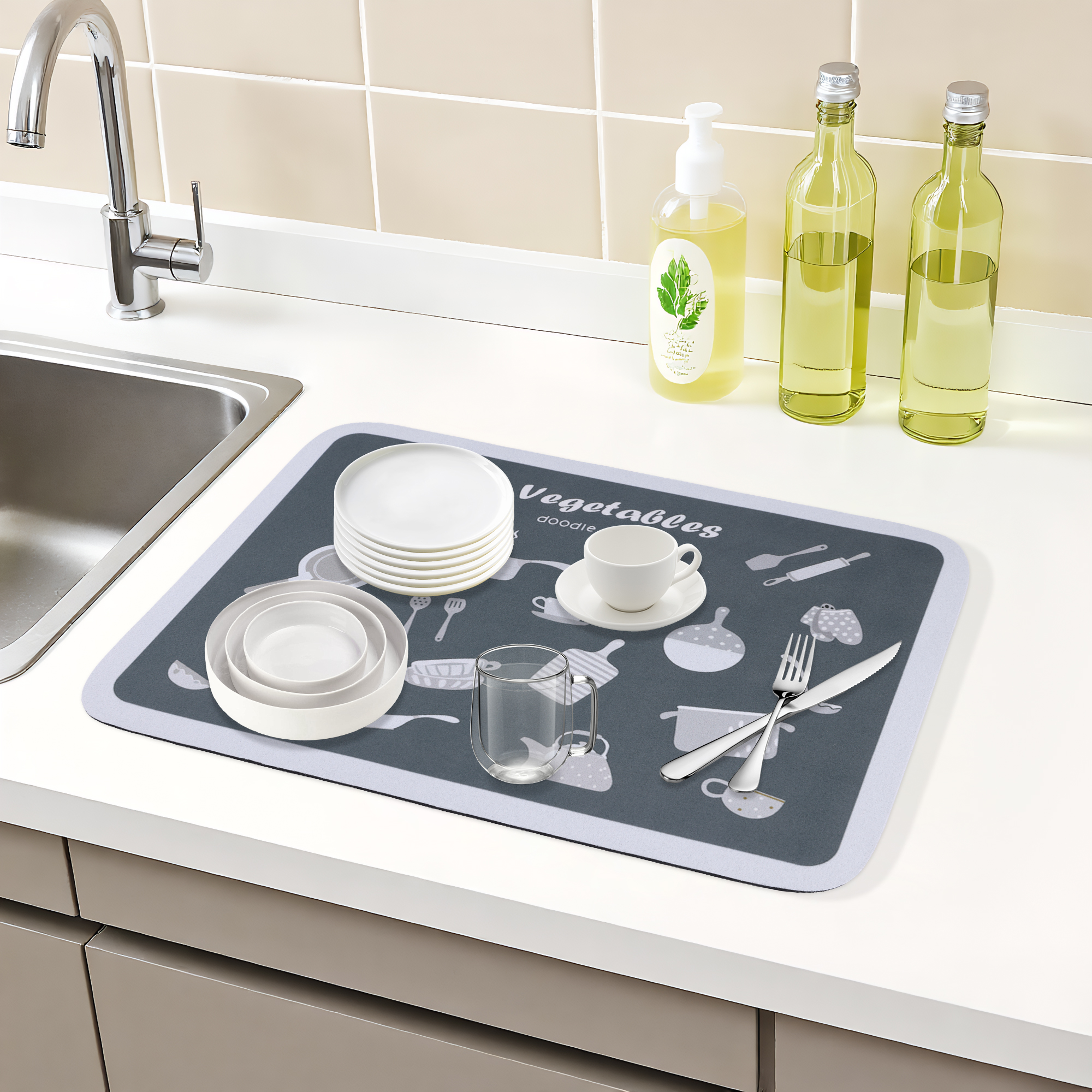 Unique Bargains Diatomaceous Stone Dish Drying Mat for Kitchen Gray 15.7*11.8 inch