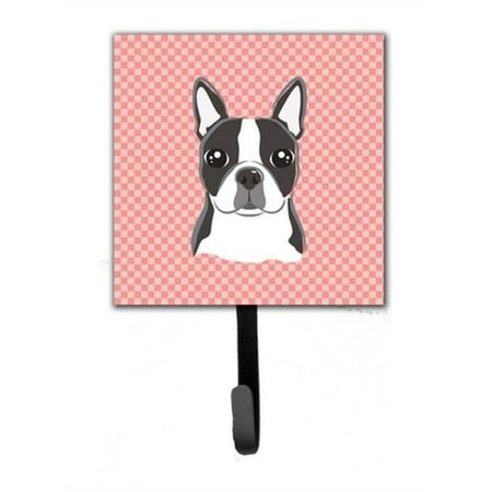 Carolines Treasures BB1203SH4 Checkerboard Pink Boston Terrier Leash & Key Holder