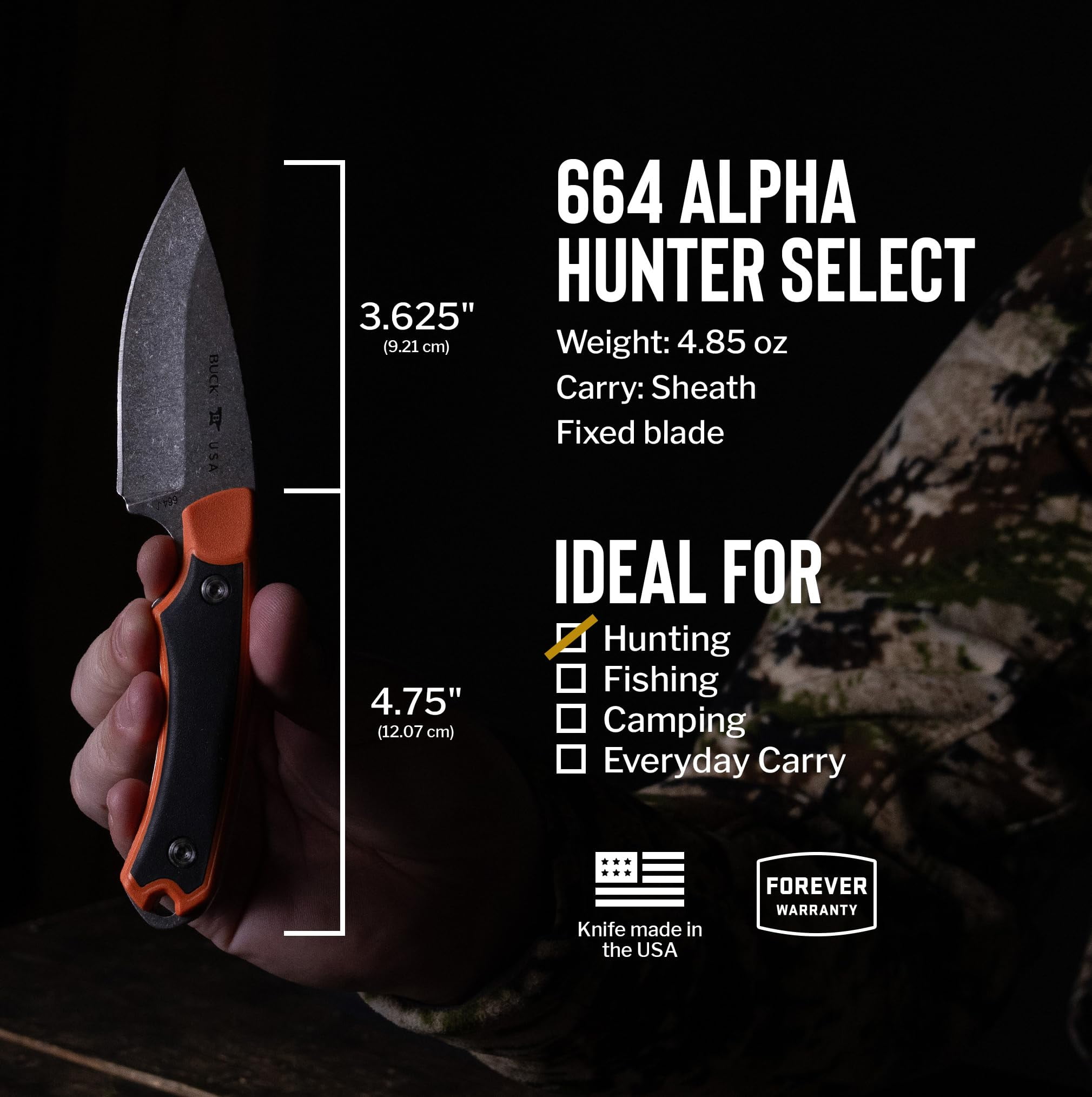 Buck Knives 664 Alpha Hunter Select Fixed Blade Hunting Knife with 420HC Steel, Orange