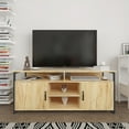 thumbnail image 3 of Seizeen Entertainment Center for TV, Oak TV Stand for 65in TV w/ LED Lights, Raised Media Console with Metal Legs, Large Storage TV Cabinet with Doors Home Furniture, 02, 3 of 15