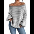 thumbnail image 1 of Suéter de Punto Holgado Informal de Larga con Rayas y Hombros Descubiertos para Mujer (Otoño 2025) Gris XL, 1 of 7