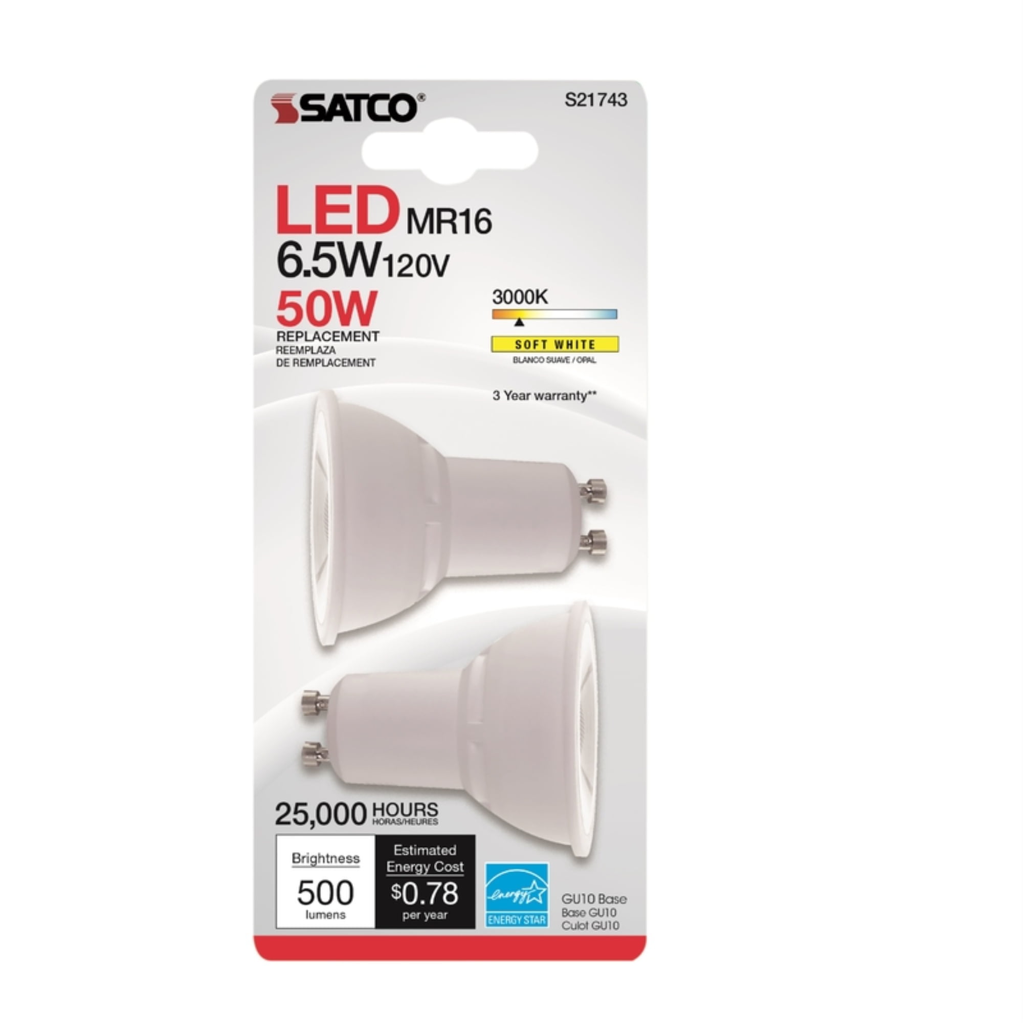 SATCO S9388 6.5W PAR16 Reflector Energy Savings LED Medium Base White Light Bulb 