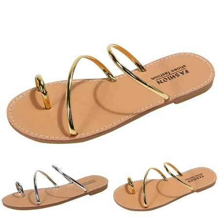 

PEASKJP Summer Sandals For Women 2023 Women Fashion Square Toe Solid Color Quick Drying Comfortable Slippers Slippers Thong Strappy Summer Shoes Gold 7.5
