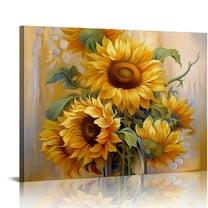 Onetech Oil Painting Art Hand Painted Sunflowers 20x16in/16x12in Canvas Prints Wall Art for Living Room Bedroom Office Decor 20x16in