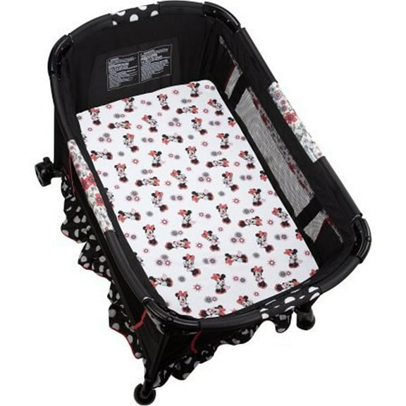 Crown Crafts Disney Minnie Mouse White, Black, Red, Multi-color Minnie Mouse Minnie Mouse Cartoons 100% Polyester Microfiber Fitted Sheets, Crib
