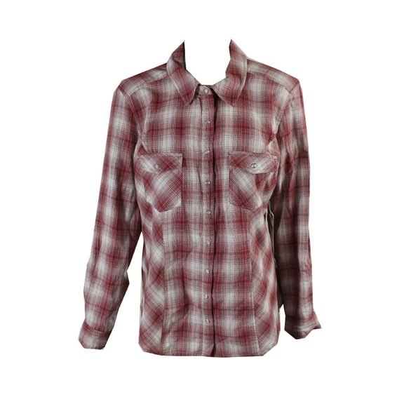 Style & Co Womens Red Pocketed Plaid-Print Shirt L