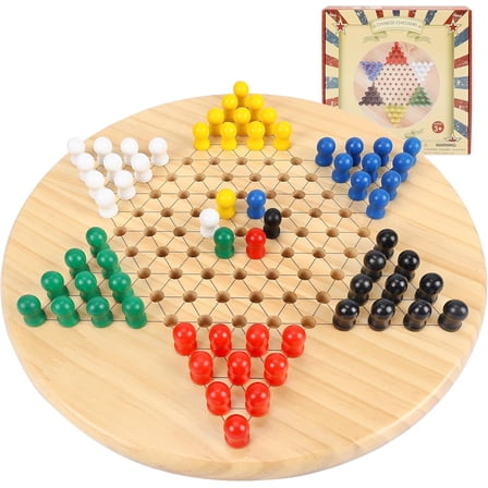 Fugocen Wooden Chinese Checkers Board Game 11.3 inch Portable Travel Family Game for Adults Boys and Girls  2-6 Players