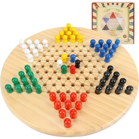 Fugocen Wooden Chinese Checkers Board Game 11.3 inch Portable Travel Family Game for Adults Boys and Girls  2-6 Players