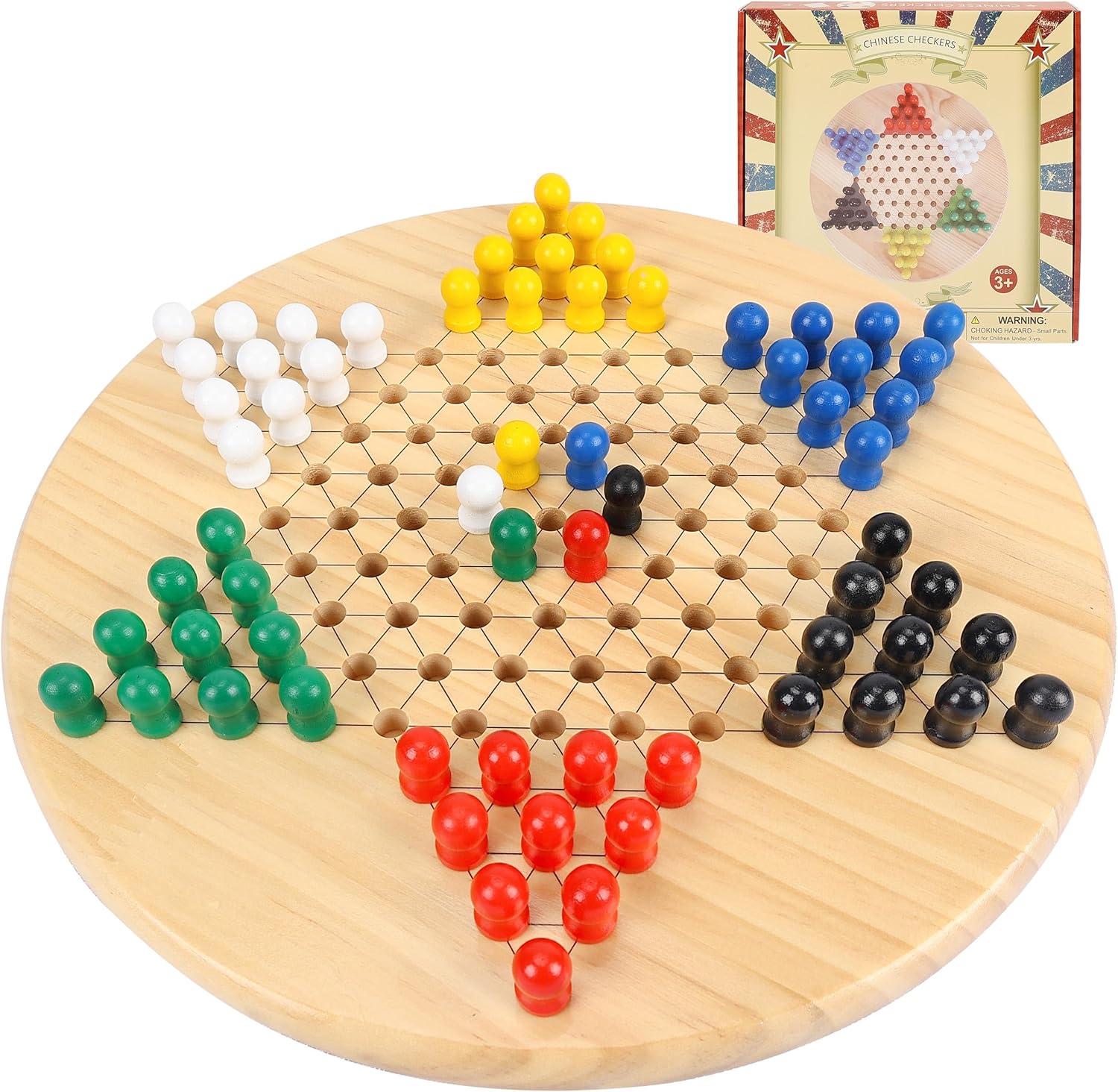 Fugocen Wooden Chinese Checkers Board Game 11.3 inch Portable Travel Family Game for Adults Boys and Girls 2-6 Players