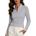 thumbnail image 6 of Bzdzmqm Womens Half Zip Running Shirts Long Sleeve Athletic Workout Tops Stand Collar Slim Fit Stretch Yoga Gym Activewear Casual Fall Winter Daily Wear Travel, Gray 2XL, 6 of 9