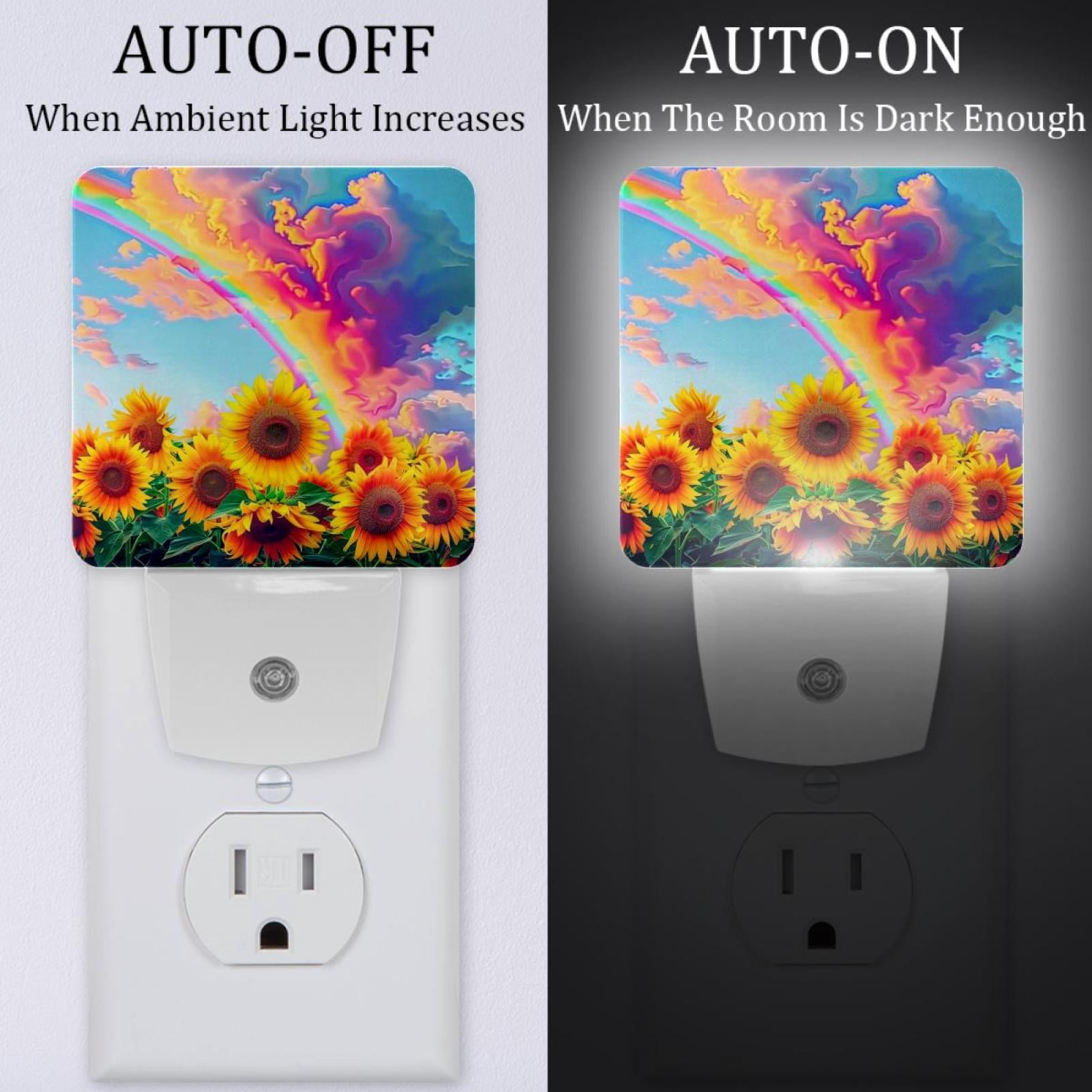 PhooArto Color Rainbow and Sunflowers Plug in LED Night Light Auto Sensor Dusk to Dawn Decorative Night for Bedroom, Bathroom, Kitchen, Hallway, Stairs, Baby's Room, Energy Saving