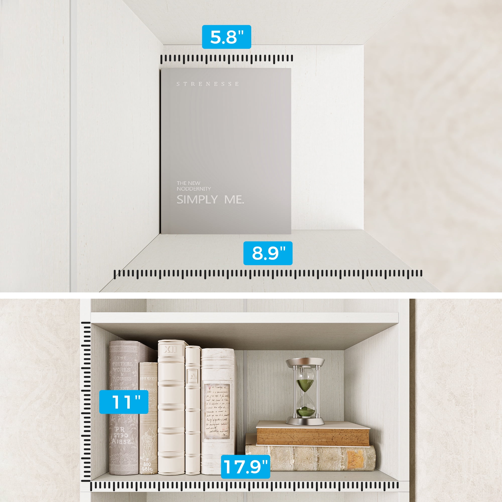 Casacomoda Tall Bookcase, Bookshelf, 6-Tier Display Storage Shelf, Space-Saving Bookshelf for Living Room, Bedroom, Home Office, White