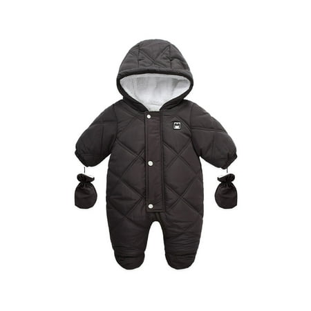 

Baby Winter Warm Snow Wear Gloves 6-24M Infant Long Sleeve Hooded Parkas Romper Jumpsuit Outfits
